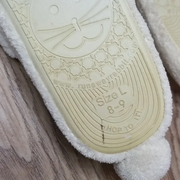 Runaway Rabbit Creations Plush Bunny Slippers Off White House Shoes Pink Black - Picture 8 of 9